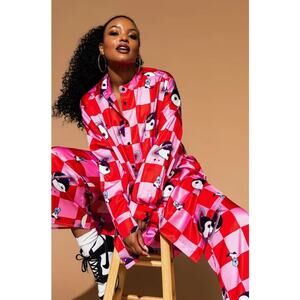 Dressed In Lala Satin Playsuit Cosmic Cowgirl Red Pink Ying Yang Small $178 MSRP